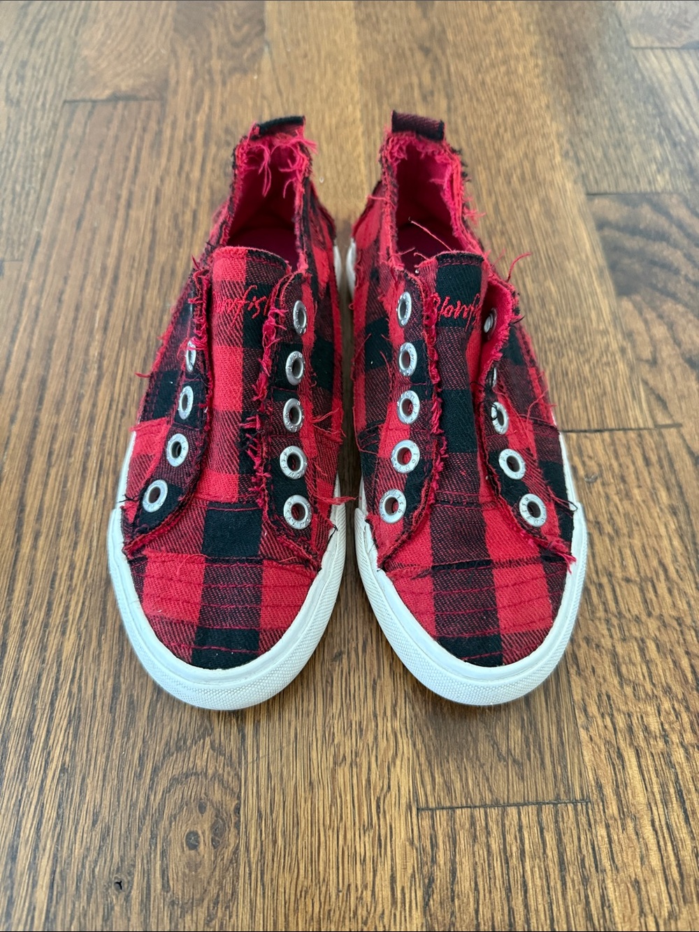 Blowfish Red and Black Plaid Slip-On Kids Sneakers